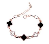 QKEPCY Vierblättriges Kleeblatt Armband für Damen fünf Blumen Verstellbar Armkettchen inimalistischer Damenschmuck bringt Glück und Hoffnung Geschenke für Frauen und Mädchen (Schwarz)