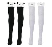 QKURT 2 Paar flauschige Oberschenkel hohe Socken, Frauen Mädchen Kniestrümpfe Korallen Fleece warme weiche überkniestrümpfe süße Tier lange Socken für den Winter