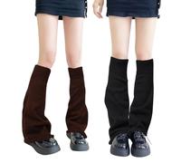 QKURT 2 Paar lange Beinstulpen, gestrickte Winter-Thermo-Beinstulpen, Punk-Kniestrümpfe, Stiefel-Manschettenwärmer für Damen und Mädchen