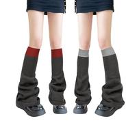 QKURT 2 Paar lange Beinstulpen, gestrickte Winter-Thermo-Beinstulpen, Punk-Kniestrümpfe, Stiefel-Manschettenwärmer für Damen und Mädchen