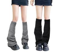 QKURT 2 Paar lange Beinstulpen, gestrickte Winter-Thermo-Beinstulpen, Punk-Kniestrümpfe, Stiefel-Manschettenwärmer für Damen und Mädchen