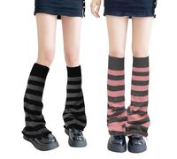 QKURT 2 Paar lange Beinstulpen, gestrickte Winter-Thermo-Beinstulpen, Punk-Kniestrümpfe, Stiefel-Manschettenwärmer für Damen und Mädchen