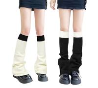 QKURT 2 Paar lange Beinstulpen, gestrickte Winter-Thermo-Beinstulpen, Punk-Kniestrümpfe, Stiefel-Manschettenwärmer für Damen und Mädchen