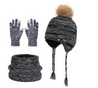 QKURT 3 in 1 Kinder Wintermütze Schal Handschuhe Set, Warme Wintermütze Beanie Touchscreen Handschuhe Runder Schal Set für Kinder Mädchen 4-10 Jahre