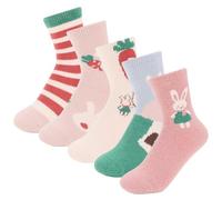 QKURT 5 Paar flauschige Baby-Socken, Kinder-Thermo-Bettsocken aus Korallenfleece mit Tiermuster, Wintersocken für Kleinkinder, warme, kuschelige Haussocken für Jungen und Mädchen von 3-15 Jahren