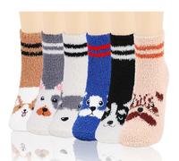 QKURT 6 Paar Hund Flauschige Socken, Winter Warme Gemütliche Kuschelsocken Süße Tiere Lustige Geschenk Socken, Superweiche Hausschuhsocken Bettsocken für Frauen Männer und Mädchen
