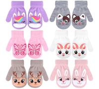 QKURT 6 Paar Kinderhandschuhe, Kinder Magic Stretch Handschuhe Strick Warme Weiche Strickhandschuhe Winterhandschuhe mit Cartoon-Motiven für Jungen und Mädchen