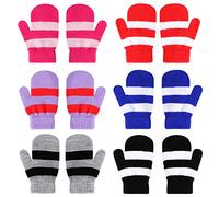 QKURT 6 Paar Kleinkind-Fäustlinge, Winter Warme Strick-Streifen-Handschuhe Baby Stretch Fäustlinge für Jungen und Mädchen, Alter 2-5 Jahre alt