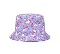 QKURT Kinder Sonnenhut, wendbarer Sonnenhut mit Einhornmotiv, ideal für Mädchen von 2-8 Jahren, mit Sonnenschutz, Strandhut, Fischerhut, Sommerhut zum Spielen im Freien
