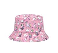 QKURT Kinder Sonnenhut, wendbarer Sonnenhut mit Einhornmotiv, ideal für Mädchen von 2-8 Jahren, mit Sonnenschutz, Strandhut, Fischerhut, Sommerhut zum Spielen im Freien