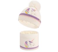 QKURT Kinder Winter Beanie Mütze Halswärmer Set, Kinder Warme Strickmütze Snood Halswärmer Kleinkind Mädchen Jungen Weiches Futter Thermomütze Schal Set mit Einhorn Muster Mütze Schal für 2-5