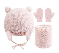 QKURT Kinder Winter Warm Beanie Mützen Snood Handschuhe Set, 3 in 1 Verdicken Fleece Thermo Kleinkind Mütze Schal Fäustlinge Set Geeignet für Jungen und Mädchen im Alter von 1-3