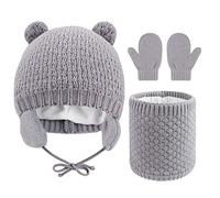 QKURT Kinder Winter Warm Beanie Mützen Snood Handschuhe Set, 3 in 1 Verdicken Fleece Thermo Kleinkind Mütze Schal Fäustlinge Set Geeignet für Jungen und Mädchen im Alter von 1-3