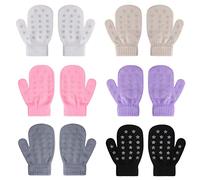 QKURT Kleinkind-Fäustlinge, 6 Paar Winter-warme Strick-Streifen-Handschuhe Baby-Stretch-Fäustlinge für Jungen und Mädchen, 1-3 Jahre alt