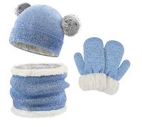 QKURT Wintermütze und Loop Schal Handschuhe, 3 in 1 Wintermütze Beanie Hut Schal Handschuhe Set für Kinder, Mütze Schal & Handschuh-Sets für Kinder Jungen Mädchen, 3-6 Jahre