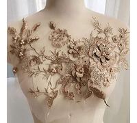 QLING 3D Stickerei Perlen Spitze Applikation Blumen Strass Tüll Besatz Besetzter Stoff für DIY Ausschnitt Hochzeit Brautkleid Kleidung Stickerei Dekoration, nicht null, gold, Free Size
