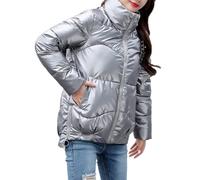 QLXYYFC Damen Puffer Jacke Einfarbige Winterjacke Warm Stehkragen Übergangsjacke Glänzend Daunenjacke Kurz Geschnitten Wattierte Steppjacke Jacke (Color : Grey, Size : S)