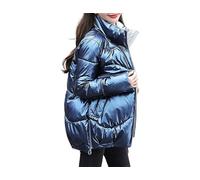 QLXYYFC Damen Puffer Jacke Einfarbige Winterjacke Warm Stehkragen Übergangsjacke Glänzend Daunenjacke Kurz Geschnitten Wattierte Steppjacke Jacke (Color : Blue, Size : M)