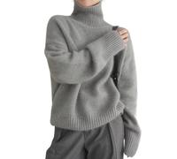 QLXYYFC Damen Pullover Elegant Reine Farbe Strickpullover Baggy Pulli Rollkragenpullover Grobstrick Pulli Strickpullover Winterpullover (Color : Grey, Size : L)