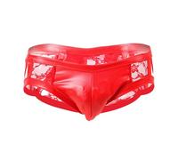 QMDUQMYZ Herren-Spitzenunterwäsche-Slips Sexy Low Rise Leder Dessous mit Transparentem Spitzenrücken Hallow Out Männerunterhosen(Red,L)