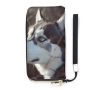 QMKFWT Blue Eyed Husky Hunde-Geldbörse, großes Fassungsvermögen, Clutch, Bargeld, PU-Leder, langer Reißverschluss, Uni, weiß, 20 x 10,5 cm, Geldbörse, weiß, 20x10.5cm, Brieftasche