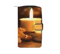 QMKFWT Candles and Gingerbread Herren-Ledergeldbörse, lang, Scheckbuch, Geldbörse, klassisch, zweifach gefaltet, mit Ausweisfenster