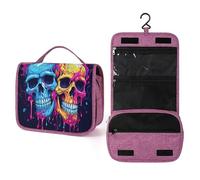 QMKFWT Kulturbeutel mit zwei verschiedenen Totenköpfen, wasserdicht, Make-up-Tasche mit Haken zum Aufhängen, Kosmetiktasche für Damen, Reiseutensilien