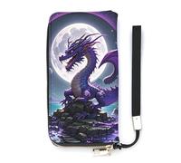 QMKFWT Purple Dragon Moon Geldbörse, großes Fassungsvermögen, Clutch, Geldbeutel, PU-Leder, langer Reißverschluss, Uni, weiß, 20 x 10,5 cm, weiß, 20x10.5cm, Brieftasche