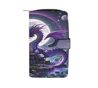 QMKFWT Purple Dragon Moon Ledergeldbörse, lang, Scheckbuch-Geldbörse, klassisch, faltbar, mit Ausweisfenster
