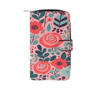 QMKFWT Rote Rose Blume Leder Geldbörse Lange Scheckbuch Geldbörsen Klassisch Bifold Damen Clutch mit Ausweisfenster