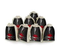 QMKFWT Roter Regenschirm auf dunkler Straße, Kordelzugbeutel, kleine Masse, Baumwolle, Jute, Aufbewahrungstaschen, wiederverwendbare Musselin-Beutel für Süßigkeiten, Spielzeug, Schmuck, Leckereien