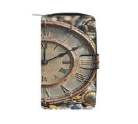 QMKFWT Rusty Steampunk Uhr Leder Geldbörse Lange Scheckbuch Geldbörsen Klassisch Bifold Damen Clutch mit Ausweisfenster