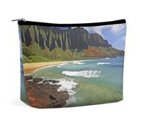 QMNBTES Kauai Hawaii Seashore Reise-Make-up-Tasche, groß, Kulturbeutel für Damen, wasserdichte Kosmetiktasche für Geldbörse, tragbare Make-up-Organizer, niedliche Reißverschlusstasche, Kosmetiktasche