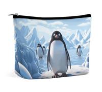 QMNBTES Kosmetiktasche mit Pinguin-Motiv Antarktis, Eis, große Kulturbeutel für Damen, wasserdichte Kosmetiktasche für Geldbörse, tragbar, Make-up-Organizer, niedliche Reißverschlusstasche