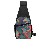 QMNKLET Sling Rucksack, Crossbody-Tasche, abstrakte Oktopus-Brusttasche, Tagesrucksack, Bauchtasche, Crossbody-Tasche für Outdoor, Wandern, Schwarz, Einheitsgröße, Schwarz , Einheitsgröße