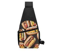 QMNKLET Sling Rucksack, Crossbody-Tasche, lustiges Essen, Hot Dogs, Brusttasche, Tagesrucksack, Bauchtasche, Umhängetasche für Outdoor, Wandern, Schwarz, Einheitsgröße, Schwarz , Einheitsgröße
