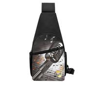 QMNKLET Sling Rucksack, Crossbody-Tasche, Mikrofon mit Musiknoten, Brusttasche, Tagesrucksack, Bauchtasche, Crossbody-Tasche für Outdoor, Wandern, Schwarz, Einheitsgröße, Schwarz , Einheitsgröße