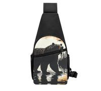 QMNKLET Sling Rucksack, Umhängetasche, Bären-Silhouette, Brusttasche, Tagesrucksack, Bauchtasche, Umhängetasche für Outdoor, Wandern, Schwarz, Einheitsgröße, Schwarz , Einheitsgröße