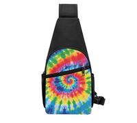 QMNKLET Sling Rucksack, Umhängetasche, Batikfärbung, Regenbogenfarben, Brusttasche, Tagesrucksack, Bauchtasche, Umhängetasche für Outdoor, Wandern, Schwarz, Einheitsgröße, Schwarz , Einheitsgröße