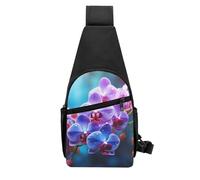 QMNKLET Sling Rucksack, Umhängetasche, bunte Orchideen, Blumen, Brusttasche, Tagesrucksack, Bauchtasche, Umhängetasche für Outdoor, Wandern, Schwarz, Einheitsgröße, Schwarz , Einheitsgröße