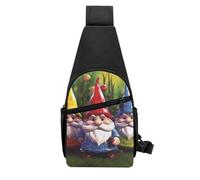 QMNKLET Sling Rucksack, Umhängetasche, bunte Zwerge, Brusttasche, Tagesrucksack, Bauchtasche, Umhängetasche für Outdoor, Wandern, Schwarz, Einheitsgröße, Schwarz , Einheitsgröße