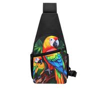 QMNKLET Sling Rucksack, Umhängetasche, farbige Papageien-Brusttasche, Tagesrucksack, Bauchtasche, Umhängetasche für Outdoor, Wandern, Schwarz, Einheitsgröße, Schwarz , Einheitsgröße