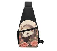 QMNKLET Sling Rucksack, Umhängetasche, Opossum und Rosen, Brusttasche, Tagesrucksack, Bauchtasche, Crossbody-Tasche für Outdoor, Wandern, Schwarz, Einheitsgröße, Schwarz , Einheitsgröße