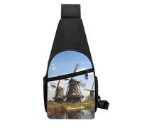 QMNKLET Sling Rucksack, Umhängetasche, Windmühlen, Brusttasche, Tagesrucksack, Bauchtasche, Crossbody-Tasche für Outdoor, Wandern, Schwarz, Einheitsgröße, Schwarz , Einheitsgröße