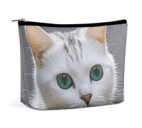 QMNLKH Make-up-Tasche für Damen, Reise-Kulturbeutel, Güterzug, Laufen, Reisen, Arizona, Wüste, bedruckt, tragbare Kosmetiktasche, geeignet für Urlaub, Reisen, Niedliche weiße Katze, Einheitsgröße