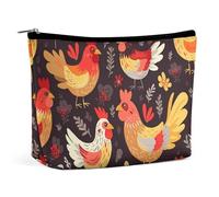 QMNLKH Make-up-Tasche für Damen, Reise-Kulturbeutel, niedlicher Hahn mit Hühnern, bedruckt, tragbare Kosmetiktasche, geeignet für Urlaub, Reisen, Niedliche Hahn-Hühner, Einheitsgröße