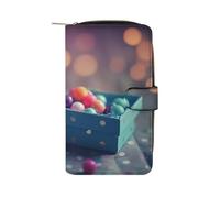 QMNRTK Blaue Geschenkbox, Kreditkartenetui, RFID-blockierend, schmal, faltbar, echtes Leder, minimalistische Vordertasche, Geldbörse, Schlüsselanhänger, Geldbörse für Männer und Frauen, Stil, 19,7 x