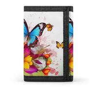 QMNRTK Bunte Geldbörse mit Schmetterlings- und Blumenmuster, dreifach gefaltet, schmal, personalisierbar, RFID-blockierend, für Damen und Herren, Einheitsgröße, Stil:, Einheitsgröße