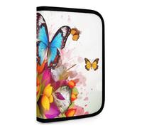 QMNRTK Bunte Geldbörse mit Schmetterlings- und Blumenmuster, multifunktional, kompakt, Ausweis, Stronghold Waltlet, Kreditkartenhalter, Geldbörse, Reißverschluss, Ledertasche, RFID-blockierend, Bifold