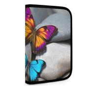 QMNRTK Bunte Geldbörse mit Schmetterlingsstein, multifunktional, kompakt, Ausweis, Stronghold Waltlet, Kreditkartenhalter, Geldbörse, Reißverschluss, Lederetui, RFID-blockierend, für Herren und Damen,